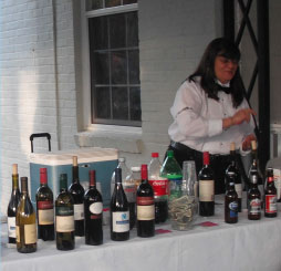 Bartender with Bottles Lined Up